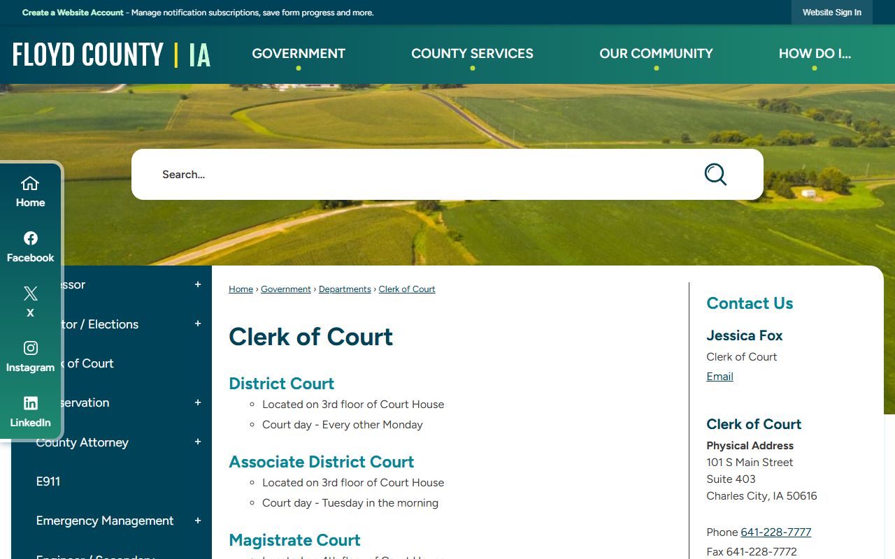 Floyd County court records after arrest Clerk of Court contact page