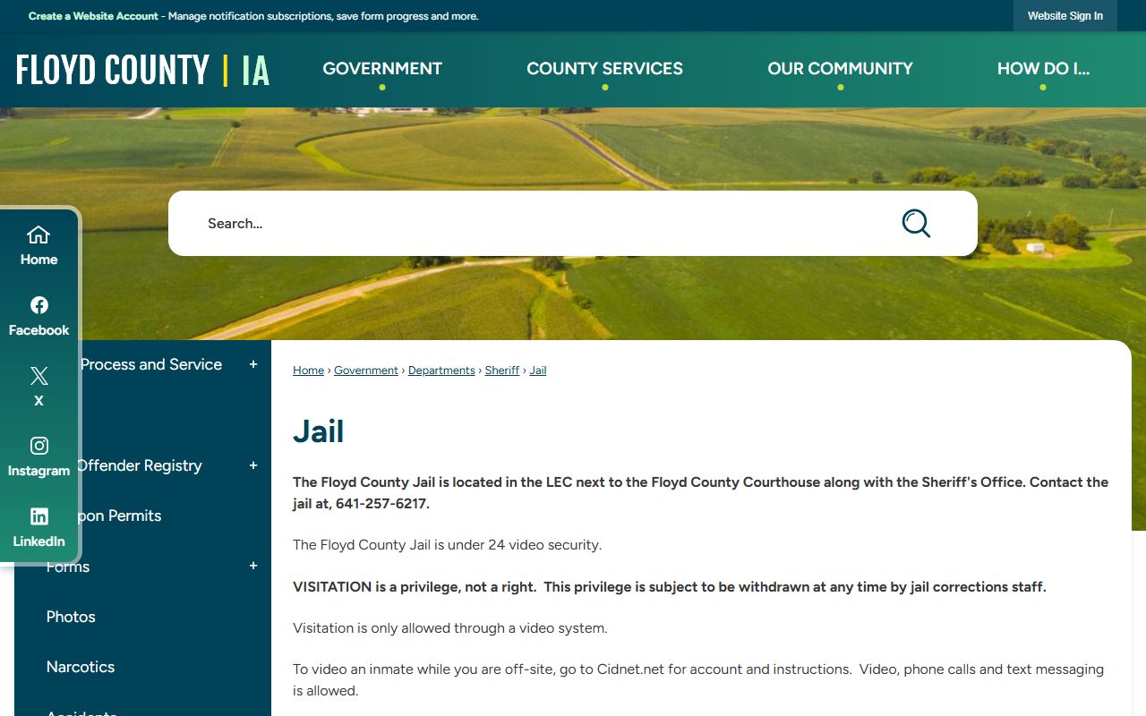 Floyd County Jail inmate lookup official jail page